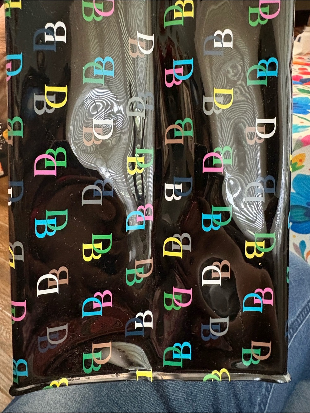 Dooney & Bourke Black Patent Tote with Multicolor DB Logo and Tan Handles - Picture 7 of 7